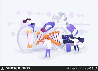 Innovative biotechnology. Medical, biological research. DNA recombination. Genetic engineering, genetic modification, genetic manipulation concept. Vector isolated concept creative illustration.. Genetic engineering concept vector illustration