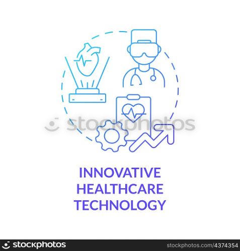 Innovative healthcare technology blue gradient concept icon. Corporate coverage plan abstract idea thin line illustration. Isolated outline drawing. Roboto-Medium, Myriad Pro-Bold fonts used. Innovative healthcare technology blue gradient concept icon