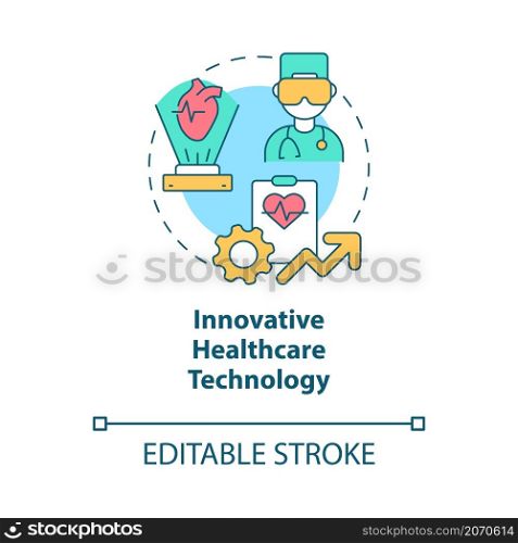 Innovative healthcare technology concept icon. Corporate insurance abstract idea thin line illustration. Isolated outline drawing. Editable stroke. Roboto-Medium, Myriad Pro-Bold fonts used. Innovative healthcare technology concept icon