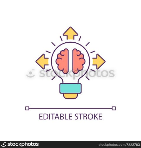 Innovative idea RGB color icon. Creative decision. Solution sharing. Disseminating intellectual property. Isolated vector illustration. Simple filled line drawing. Editable stroke. Innovative idea RGB color icon