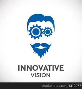 Innovative people. Logo head with gears. Vector concept startup