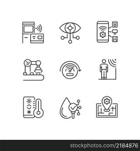 Innovative technology pixel perfect linear icons set. Wireless access. Internet of Things. Innovative tech. Customizable thin line symbols. Isolated vector outline illustrations. Editable stroke. Innovative technology pixel perfect linear icons set