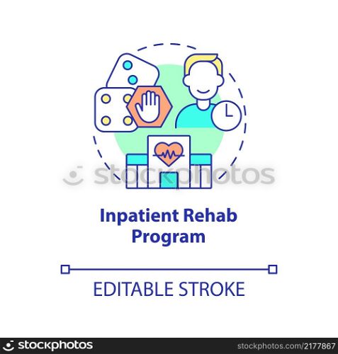 Inpatient rehab program concept icon. Compulsive gambling overcoming abstract idea thin line illustration. Isolated outline drawing. Editable stroke. Arial, Myriad Pro-Bold fonts used. Inpatient rehab program concept icon