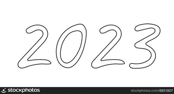 Inscription 2023 coloring page. Doodle, lineart element. Vector Illustration. Elements for cover, web, printing, design illustrations in the style of outline. Inscription 2023 coloring page. Doodle, lineart element. Vector Illustration.