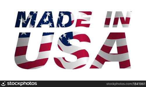 inscription MADE IN THE USA in colors of the American flag. Decorative lettering with american symbols. Vector on a white background