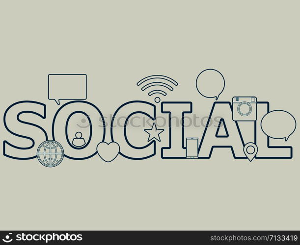 Inscription social with icons background. Vector eps10