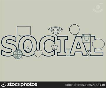 Inscription social with icons background. Vector eps10
