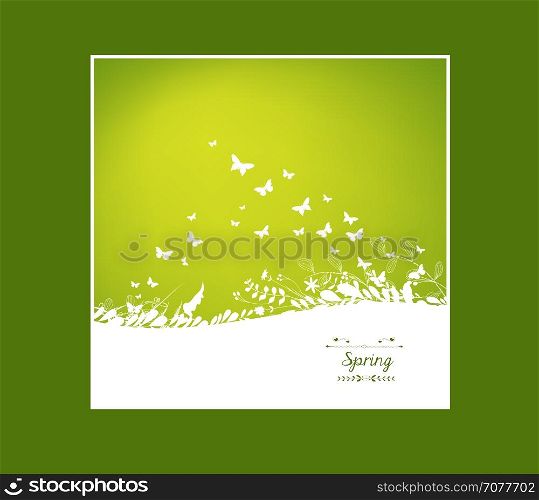 Inscription Spring Time on background with spring floral and butterflies