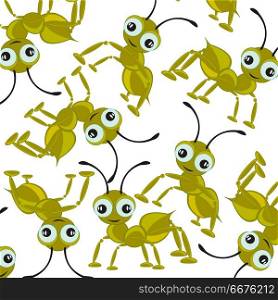 Insect ant pattern. Cartoon insect ant pattern on white background