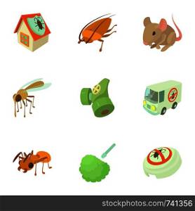 Insect extermination icons set. Cartoon set of 9 insect extermination vector icons for web isolated on white background. Insect extermination icons set, cartoon style