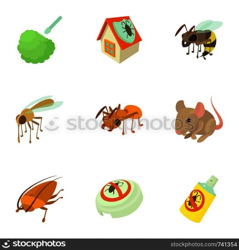 Insect icons set. Cartoon set of 9 insect vector icons for web isolated on white background. Insect icons set, cartoon style