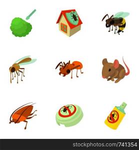 Insect icons set. Cartoon set of 9 insect vector icons for web isolated on white background. Insect icons set, cartoon style
