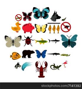 Insect icons set. Flat set of 25 insect vector icons for web isolated on white background. Insect icons set, flat style