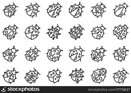 Insect ladybird icons set. Outline set of insect ladybird vector icons for web design isolated on white background. Insect ladybird icons set, outline style