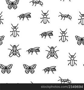 Insect, Spider And Bug Wildlife Vector Seamless Pattern Thin Line Illustration. Insect, Spider And Bug Wildlife Vector Seamless Pattern