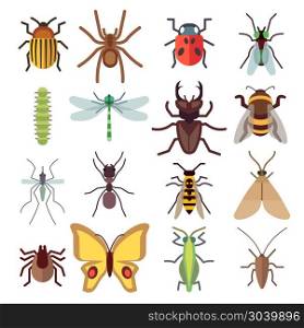 Insect vector flat icons isolated on white background. Insect flat icons isolated on white background. Bug and mosquito, fly and spider. Vector illustration
