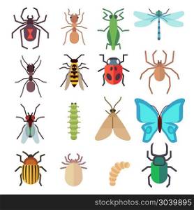 Insect vector flat icons set. Insect vector flat icons set. Butterfly and bug, fly and ant illustration
