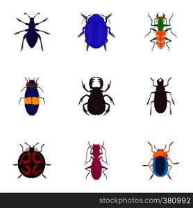 Insects beetles icons set. Cartoon illustration of 9 insects beetles vector icons for web. Insects beetles icons set, cartoon style