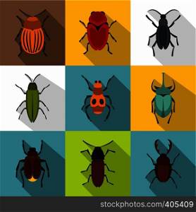 Insects beetles icons set. Flat illustration of 9 insects beetles vector icons for web. Insects beetles icons set, flat style