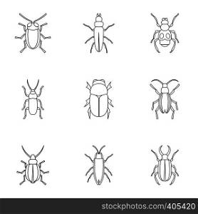 Insects beetles icons set. Outline illustration of 9 insects beetles vector icons for web. Insects beetles icons set, outline style