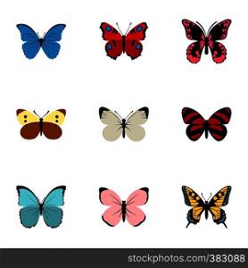Insects butterflies icons set. Flat illustration of 9 insects butterflies vector icons for web. Insects butterflies icons set, flat style