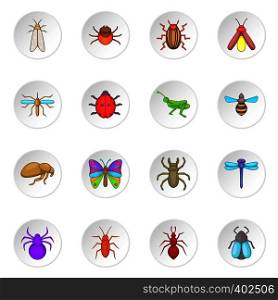 Insects icons set. Cartoon illustration of 16 insects vector icons for web. Insects icons set
