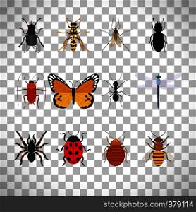 Insects icons set isolated on transparent background, vector illustration. Insects set on transparent background