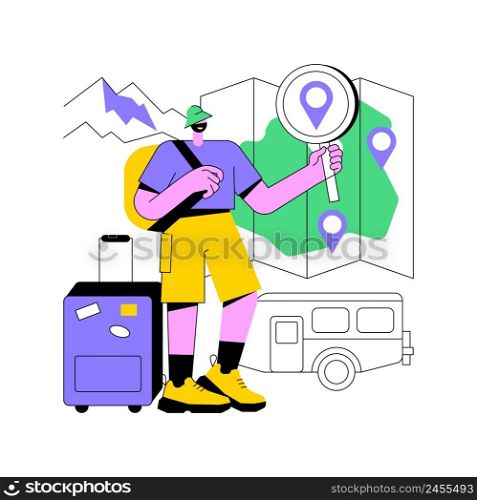 Inside country traveling abstract concept vector illustration. Local tourism, explore your country, family camping, camper trailer, road trip, tourist information, lifestyle abstract metaphor.. Inside country traveling abstract concept vector illustration.
