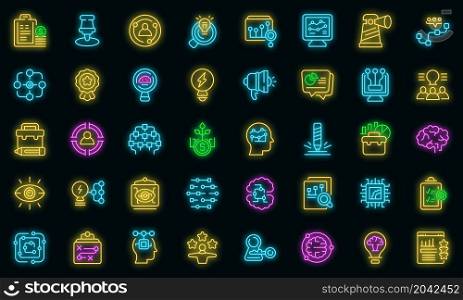 Insight icons set outline vector. Generation brainstorm. Curiosity problem. Insight icons set vector neon