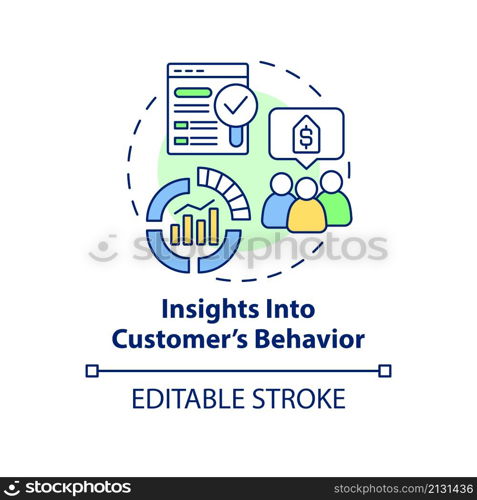 Insights into customer behavior concept icon. Dynamic pricing benefit abstract idea thin line illustration. Isolated outline drawing. Editable stroke. Roboto-Medium, Myriad Pro-Bold fonts used. Insights into customer behavior concept icon