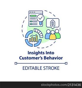 Insights into customer behavior concept icon. Dynamic pricing benefit abstract idea thin line illustration. Isolated outline drawing. Editable stroke. Roboto-Medium, Myriad Pro-Bold fonts used. Insights into customer behavior concept icon