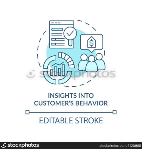 Insights into customer behavior turquoise concept icon. Market research abstract idea thin line illustration. Isolated outline drawing. Editable stroke. Roboto-Medium, Myriad Pro-Bold fonts used. Insights into customer behavior turquoise concept icon