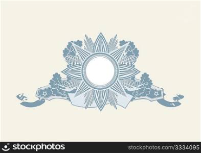 Insignia - star shaped with banner . Blank so you can add your own images. Vector illustration.