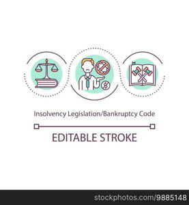 Insolvency legislation concept icon. Bankruptcy code idea thin line illustration. Legislative framework for assets liquidation. Vector isolated outline RGB color drawing. Editable stroke. Insolvency legislation concept icon