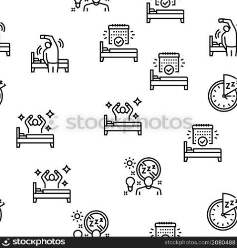 Insomnia Person Chronic Problem Vector Seamless Pattern Thin Line Illustration. Insomnia Person Chronic Problem Vector Seamless Pattern