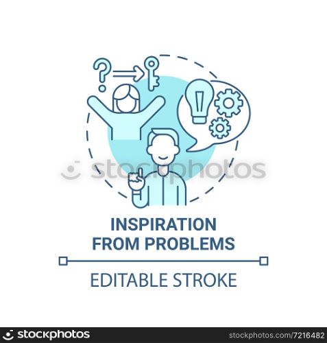 Inspiration from problems blue concept icon. Entrepreneur characteristic abstract idea thin line illustration. Finding effective solutions. Vector isolated outline color drawing. Editable stroke. Inspiration from problems blue concept icon