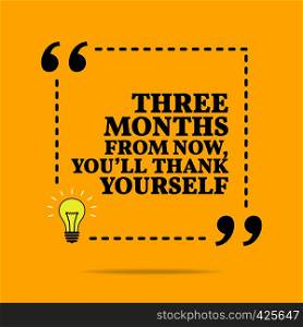 Inspirational motivational quote. Three months from now, you'll thank yourself. Vector simple design. Black text over yellow background