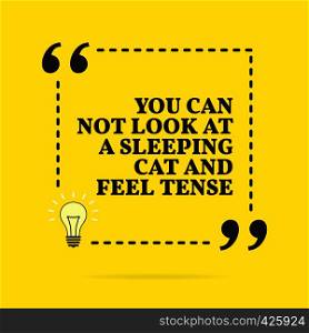 Inspirational motivational quote. You can not look at a sleeping cat and feel tense. Black text over yellow background