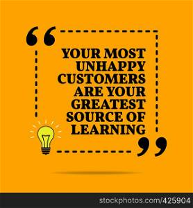 Inspirational motivational quote. Your most unhappy customers are your greatest source of learning. Vector simple design. Black text over yellow background