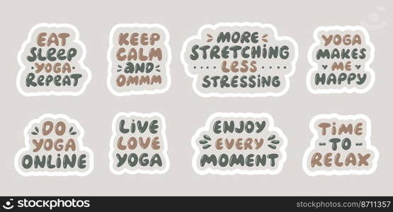 Inspirational Yoga Quotes. Stickers for International day of yoga. Vector illustration with hand lettering. 