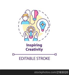 Inspiring creativity concept icon. Employee happiness importance abstract idea thin line illustration. Brainstorming. Isolated outline drawing. Editable stroke. Arial, Myriad Pro-Bold fonts used. Inspiring creativity concept icon