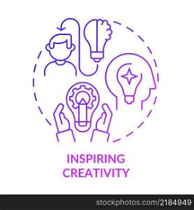 Inspiring creativity purple gradient concept icon. Employee happiness importance abstract idea thin line illustration. Self-development techniques. Isolated outline drawing. Myriad Pro-Bold font used. Inspiring creativity purple gradient concept icon