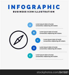 Instagram, Compass, Navigation Line icon with 5 steps presentation infographics Background