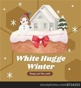 Instagram post template with winter hugge life concept,watercolor style 