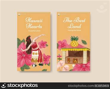 Instagram template with aloha Hawaii concept,watercolor style
