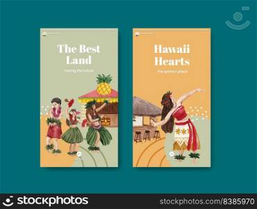 Instagram template with aloha Hawaii concept,watercolor style
