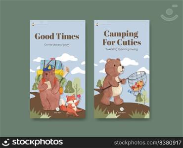 Instagram template with animal c&ing summer concept,watercolor style  