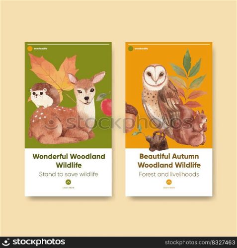 Instagram template with autumn outfit woodland life concept,watercolor style 