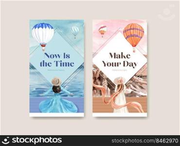 Instagram template with balloon fiesta concept design for online marketing and social media watercolor vector illustration
