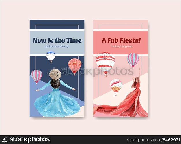 Instagram template with balloon fiesta concept design for online marketing and social media watercolor vector illustration 